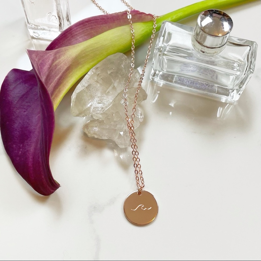 Wave Necklace // rose gold engraved delicate choker ocean beach boho bohemian - Picture 7 of 10